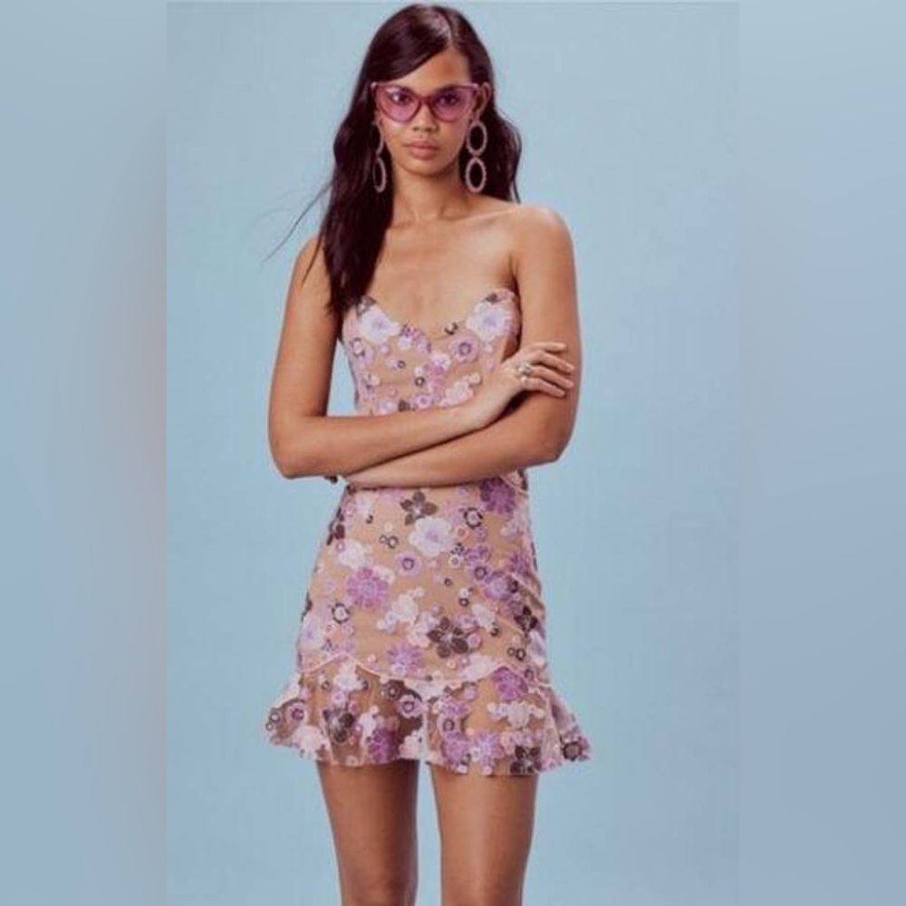 For Love & Lemons Floral Posy Embroidery Mini Dress